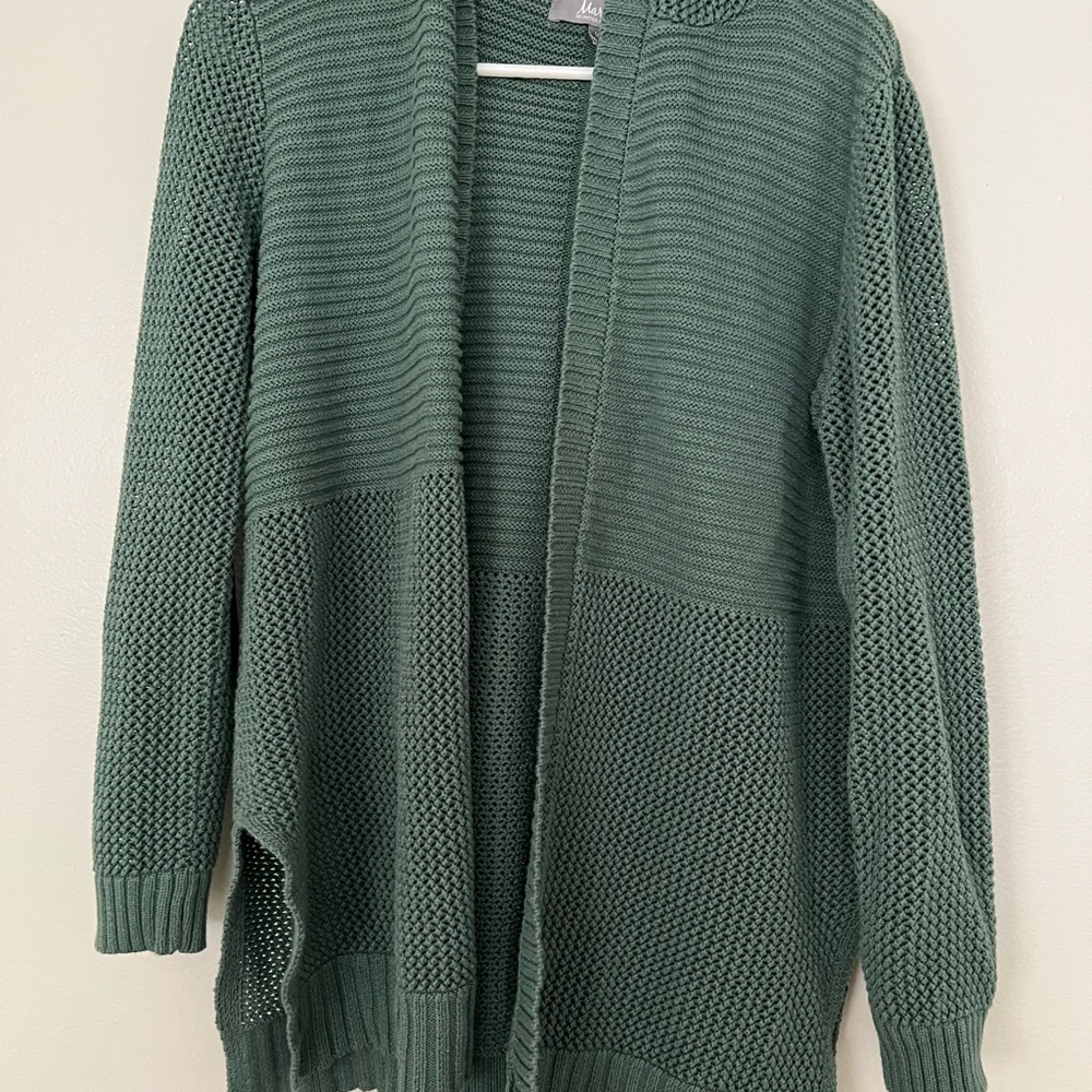 Green Knit Cardigan Sweater with Hood